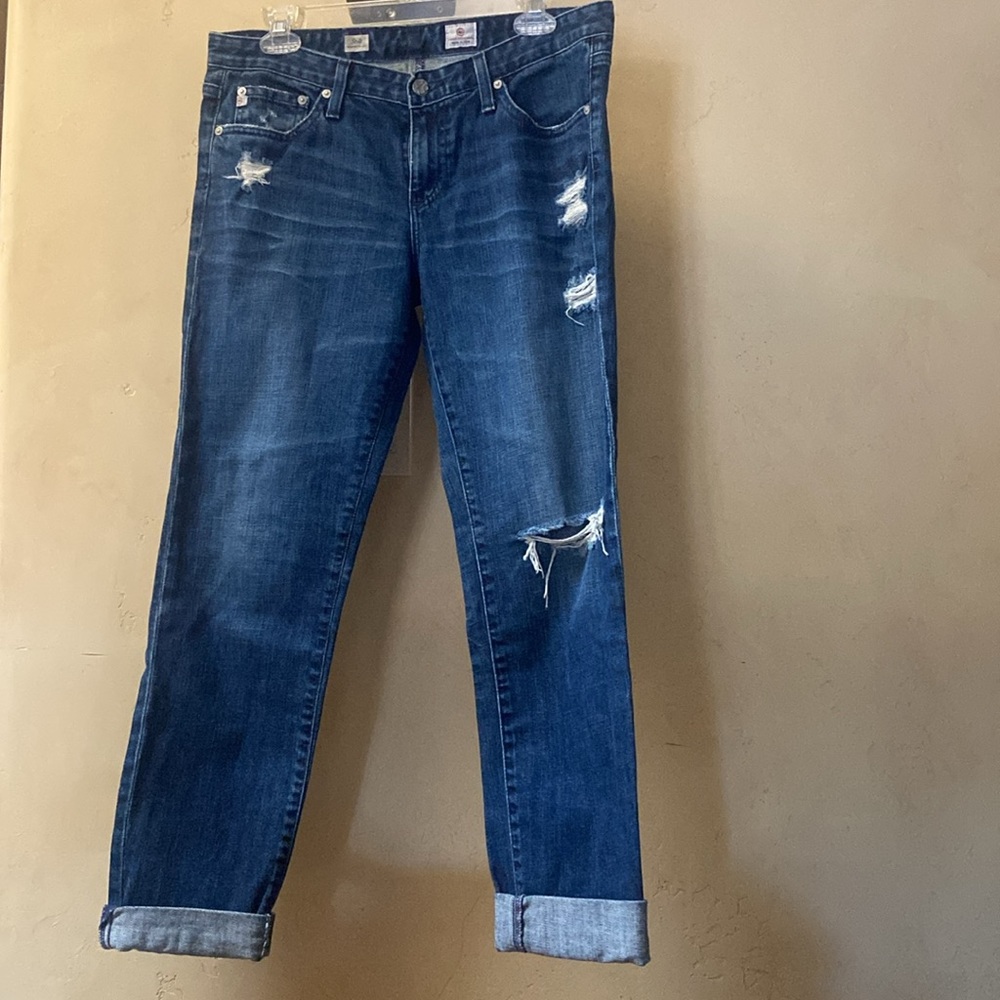 Sz 30 R AG Adriano Goldschmied Blue Cropped Distressed Jeans